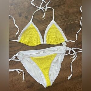 Trina Turk sunshine jacquard Yellow and White piped contrast tie Bikini Set 12